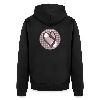 Nostalgie Etikett in Altrosa mit Kalligrafie Herz - Unisex Premium Bio Zip Hoodie - Schwarz - Hinten - Nico (187cm)