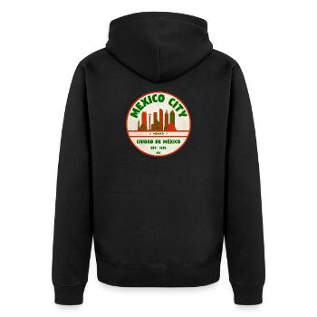 Vintage-Siegel Mexiko-Stadt Skyline - Unisex Premium Bio Zip Hoodie - Schwarz - Hinten - Nico (187cm)