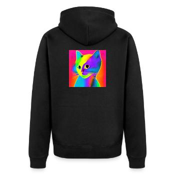 Farbiger Katzenkopf mit Neon-Effekt - Unisex Premium Bio Zip Hoodie - Schwarz - Hinten - Nico (187cm)
