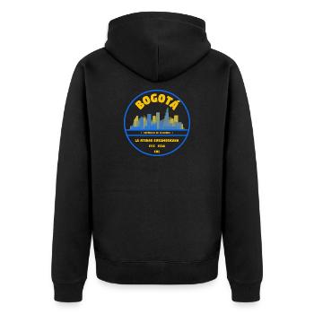 Bogotá Skyline Emblem - Unisex Premium Organic Zip Hoodie - black - Back - Nico (187cm)