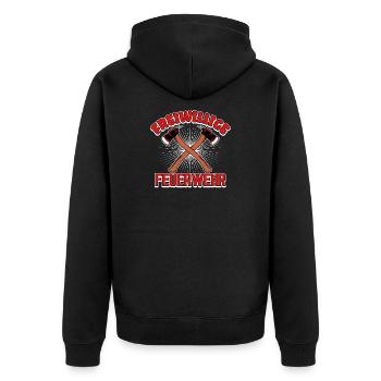Feuerwehr Brandschutz Statement Berufsfeuerwehr - Unisex Premium Bio Zip Hoodie - Schwarz - Hinten - Nico (187cm)