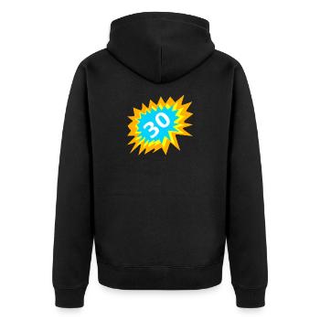 feiern, 30 bunt - Unisex Premium Bio Zip Hoodie - Schwarz - Hinten - Nico (187cm)