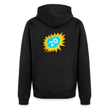 was schenken, 20 bunt - Unisex Premium Bio Zip Hoodie - Schwarz - Hinten - Nico (187cm)