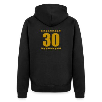 outfit Geburtstag, 30 goldgelb sternenmuster - Unisex Premium Bio Zip Hoodie - Schwarz - Hinten - Nico (187cm)