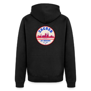 Zagreb Rundlogo Skyline Retro - Unisex Premium Bio Zip Hoodie - Schwarz - Hinten - Nico (187cm)