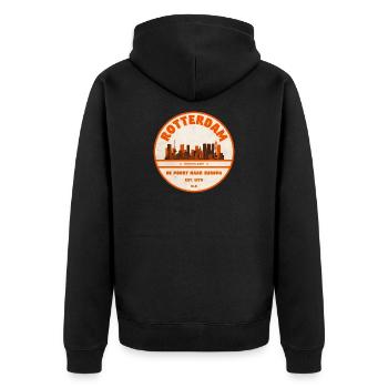 Timbre en caoutchouc vintage Rotterdam Skyline - Veste à capuche bio Premium Unisexe - noir - Dos - Nico (187cm)