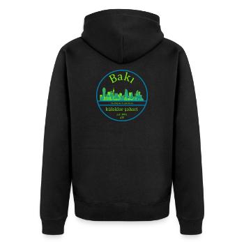 Baku Skyline Kreisdesign mit Neongrün - Unisex Premium Bio Zip Hoodie - Schwarz - Hinten - Nico (187cm)