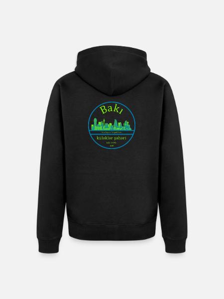 Baku Skyline Circle Design with Neon Green - Unisex Premium Organic Zip Hoodie - black