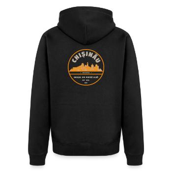 Chisinau Skyline Badge Moldawien - Unisex Premium Bio Zip Hoodie - Schwarz - Hinten - Nico (187cm)