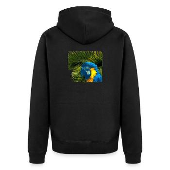 tolle papageien tees, Palmenblätter gelbbrust Ara - Unisex Premium Bio Zip Hoodie - Schwarz - Hinten - Nico (187cm)