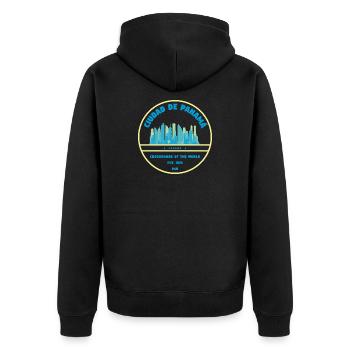 Panama Stadt-Skyline Emblem - Unisex Premium Bio Zip Hoodie - Schwarz - Hinten - Nico (187cm)