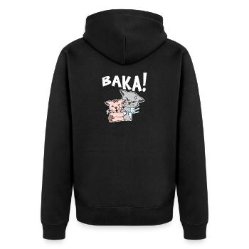 Manga Comic Baka Katze Spruch Cosplay Japan Anime - Unisex Premium Bio Zip Hoodie - Schwarz - Hinten - Nico (187cm)