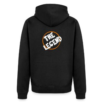 Retro The Legend logo in orange circle - Unisex Premium Organic Zip Hoodie - black - Back - Nico (187cm)