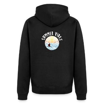 Wellen Sommer Segel Sonne - Unisex Premium Bio Zip Hoodie - Schwarz - Hinten - Nico (187cm)