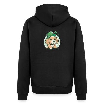Cartoon Dog St. Patrick's Day - Unisex Premium Organic Zip Hoodie - black - Back - Nico (187cm)