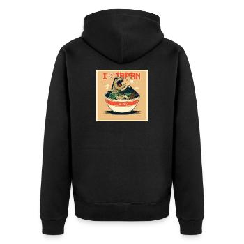Ramen-Dino im Pop-Art Stil - Unisex Premium Bio Zip Hoodie - Schwarz - Hinten - Nico (187cm)