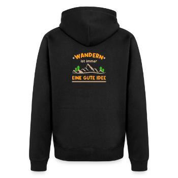 Naturerlebnis Wandern Statement Berge Wanderwege - Unisex Premium Bio Zip Hoodie - Schwarz - Hinten - Nico (187cm)