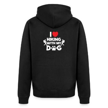 Wanderer Statement Ich Liebe Wandern Klettern Herz - Unisex Premium Bio Zip Hoodie - Schwarz - Hinten - Nico (187cm)
