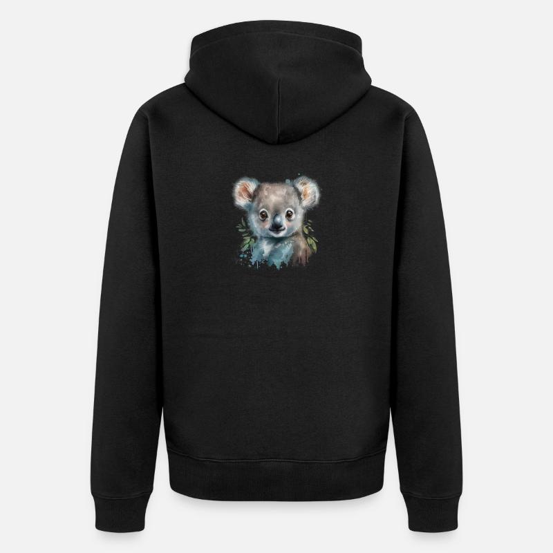 Koala Aquarelle Feuillage - Veste à capuche bio Premium Unisexe - noir
