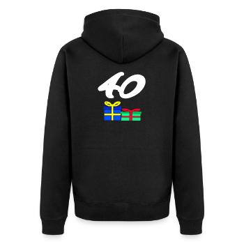 gratulieren, 40 Geschenke bunt - Unisex Premium Bio Zip Hoodie - Schwarz - Hinten - Nico (187cm)