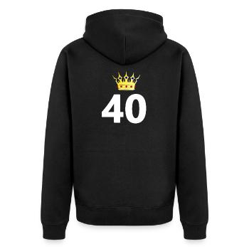 gratulieren, 40 unisex - Unisex Premium Bio Zip Hoodie - Schwarz - Hinten - Nico (187cm)