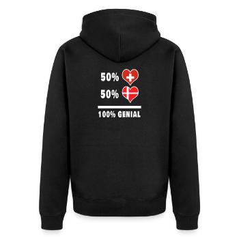 Dänemark und Schweiz 100% Genial Flagge - Unisex Premium Bio Zip Hoodie - Schwarz - Hinten - Nico (187cm)