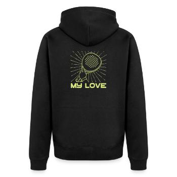 Spieler Racket Training Padel Turnier Statement - Unisex Premium Bio Zip Hoodie - Schwarz - Hinten - Nico (187cm)