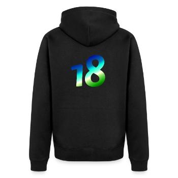 kleidung geburtstag, 18 karibischer Farbverlauf - Unisex Premium Bio Zip Hoodie - Schwarz - Hinten - Nico (187cm)