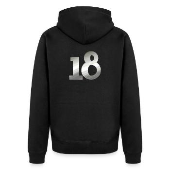 für männer, 18 metallischer farbverlauf - Unisex Premium Bio Zip Hoodie - Schwarz - Hinten - Nico (187cm)