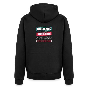 Biohacking it's only an Addiction - Unisex Premium Organic Zip Hoodie - black - Back - Nico (187cm)