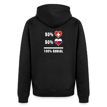 Slowakei und Schweiz 100% Genial Flagge - Unisex Premium Bio Zip Hoodie - Schwarz - Hinten - Nico (187cm)