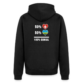 Ruanda und Schweiz 100% Genial Flagge - Unisex Premium Bio Zip Hoodie - Schwarz - Hinten - Nico (187cm)