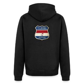 Tilburg Netherlands coat of arms design - Unisex Premium Organic Zip Hoodie - black - Back - Nico (187cm)