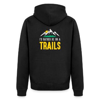 Berge - Ich bin lieber auf einem Trail - Unisex Premium Bio Zip Hoodie - Schwarz - Hinten - Nico (187cm)