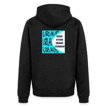 URLAUB - SONNE - RUHE - SOMMERFERIEN - ESSEN - Unisex Premium Bio Zip Hoodie - Schwarz - Hinten - Nico (187cm)