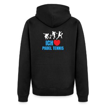 Herz Statement Spieler Ich Liebe Padel Padelteam - Unisex Premium Bio Zip Hoodie - Schwarz - Hinten - Nico (187cm)