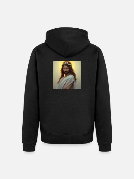 Himmlische Ruhe: Jesusfigur mit Kranz - Unisex Premium Organic Zip Hoodie - black