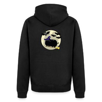 Katzen Hexe und Fledermäuse im Vollmond Halloween - Unisex Premium Bio Zip Hoodie - Schwarz - Hinten - Nico (187cm)