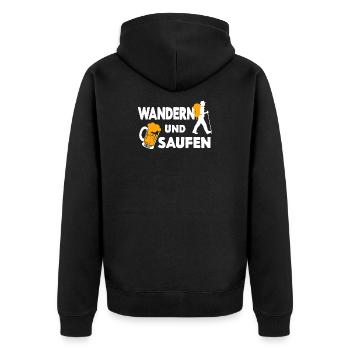 Wanderer Statement Naturerlebnis Wandern Trekking - Unisex Premium Bio Zip Hoodie - Schwarz - Hinten - Nico (187cm)
