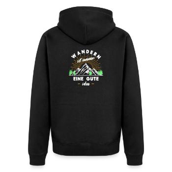 Wanderrouten Wandern Wanderer Statement Berge - Unisex Premium Bio Zip Hoodie - Schwarz - Hinten - Nico (187cm)