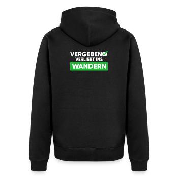 Wanderer Bergwanderung Wandern Statement Touren - Unisex Premium Bio Zip Hoodie - Schwarz - Hinten - Nico (187cm)