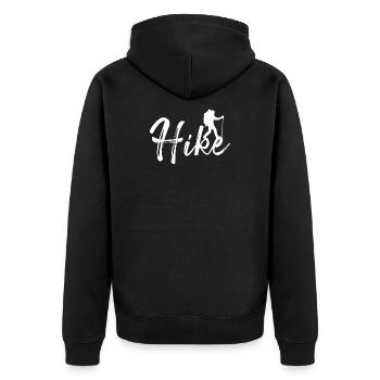 Wanderung Bergwanderung Wandern Statement Berge - Unisex Premium Bio Zip Hoodie - Schwarz - Hinten - Nico (187cm)