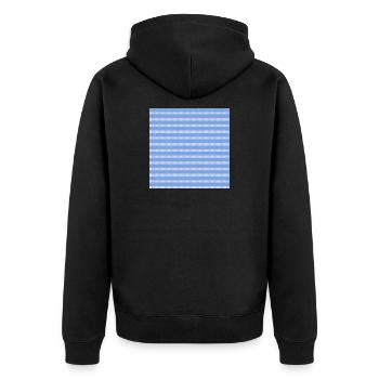 karierte muster, Leinenstoffmuster Gitteroptik - Unisex Premium Bio Zip Hoodie - Schwarz - Hinten - Nico (187cm)