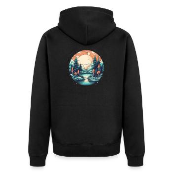 Mondlichtwald am See - Unisex Premium Bio Zip Hoodie - Schwarz - Hinten - Nico (187cm)