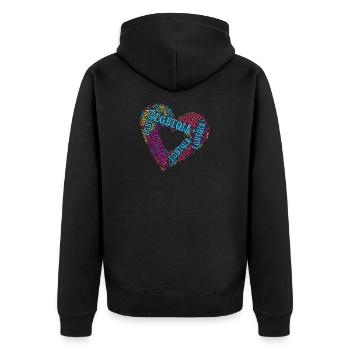 LGBTQIA+ Double Heart Word Cloud Gay Pride T-Shirt - Unisex Premium Bio Zip Hoodie - Schwarz - Hinten - Nico (187cm)