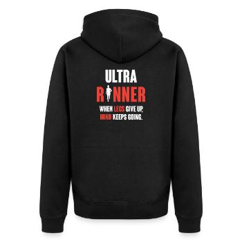 Ultra Runner. Lorsque les jambes abandonnent, l’ continue. - Veste à capuche bio Premium Unisexe - noir - Dos - Nico (187cm)