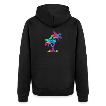 Palme bunt Urlaub Strand - Unisex Premium Bio Zip Hoodie - Schwarz - Hinten - Nico (187cm)