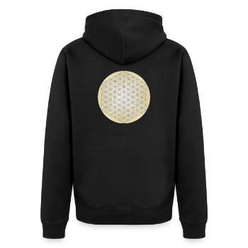 Flower of Life Silver - 5th Dimension - Mandala - Unisex Premium Organic Zip Hoodie - black - Back - Nico (187cm)