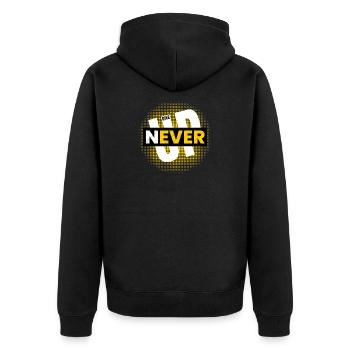 Never Ever Give Up - Motivation Macher Power - Unisex Premium Bio Zip Hoodie - Schwarz - Hinten - Nico (187cm)