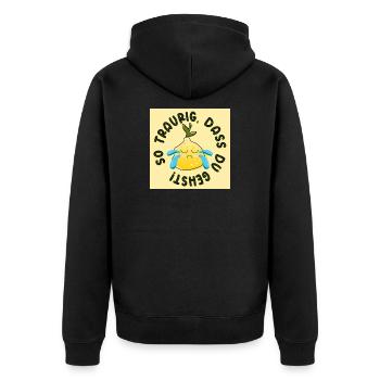 Abschiedsgeschenke - Traurig Sein Sprüche ZITRONE - Unisex Premium Bio Zip Hoodie - Schwarz - Hinten - Nico (187cm)
